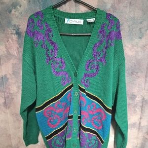 Vintage Funky 80s 90s Multicolor Chaus Cardigan Womens Size Large
